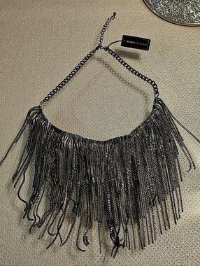 BCBGMAXAZRIA Black Fringe Statement Necklace